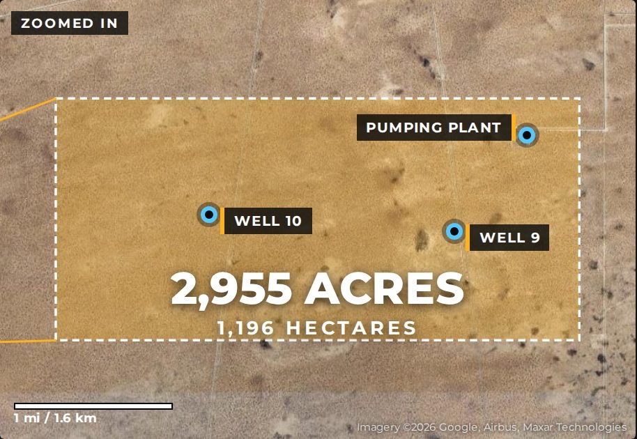 La Joya: 2,955 acres, 1,196 hectares, with on-site pumping plant and wells 9 and 10