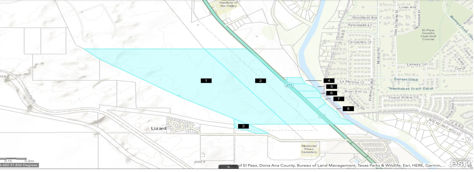 All eight McNutt Road parcels labeled on the Dona Ana County parcel map